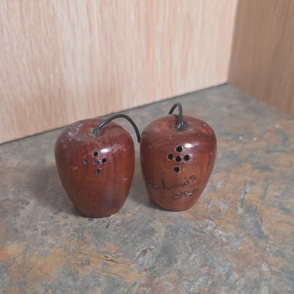 Wooden Apple Salt and Pepper Shakers